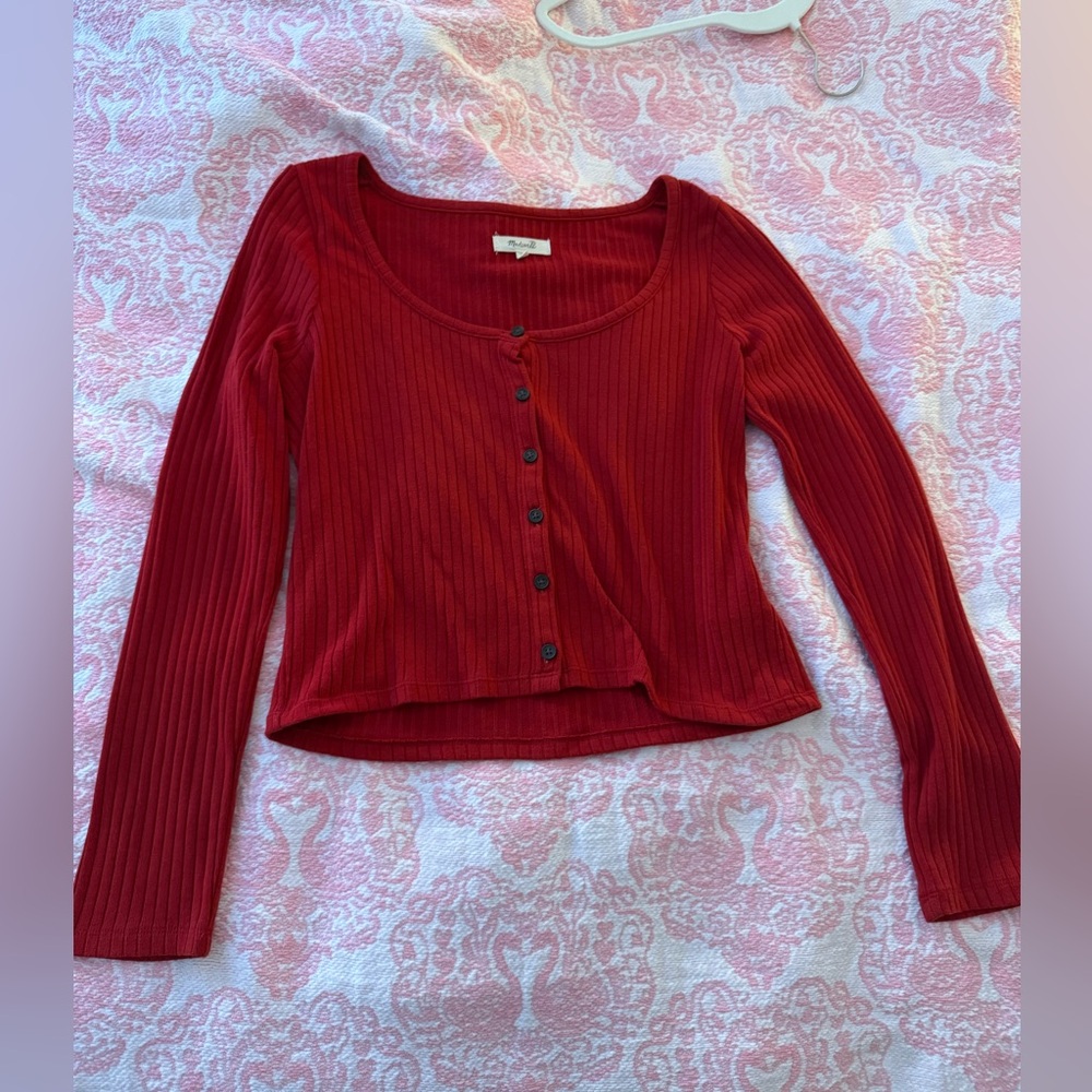 Red cardigan